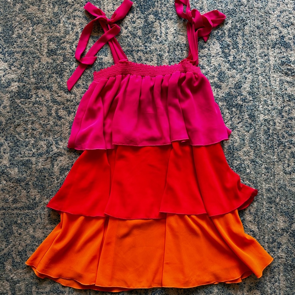 Red, orange, pink summer tie-strap dress